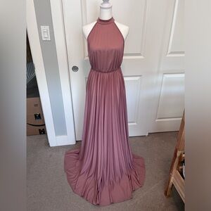 ASOS Design Tall Halter Pleated Waist Maxi in Rose Pink Sz 4